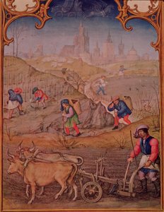 Fol.3v Maaliskuu: Working in the Fields, Breviarum Grimanilta tekijältä Italian School