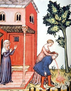 Fol.99v Throwing Up, kuva Tacuinum Santiatis Codex Vindobonensis tekijältä Italian School