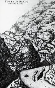 Fort Bard, kaiverrus Theatrum Sabaudiaesta tekijältä Italian School