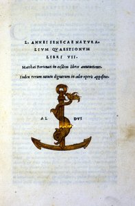Seneque the Philosopher tai Lucius Annaeus Senecan (2 eKr. - 65 jKr.) ""Naturalium Questionum Libri VII""" tai ""Natural Questionum Libri VII"""" JC), painanut vuonna 1503 Aldo Manuzio (Alde Manonce) (1450 - 1515)., venetsialainen tutkija ja kirjapaino. tekijältä Italian School