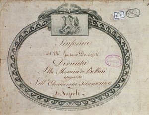 Gaetano Donizettin (1797-1848) "Sinfonia Es-duuri: omistettu Bellinin muistolle" etukappaleen yksityiskohta. tekijältä Italian School