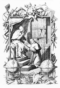 Vincenzo Coronellin Sacred-Profane Universal Libraryn etukappale, osa 1, vedos Alessandro dalla Via, julkaistu 1701 tekijältä Italian School
