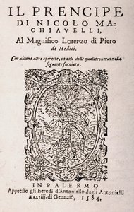Etukappale Niccolo Machiavellin "Prinssistä" (litho) tekijältä Italian School