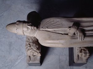 Genovan ensimmäisen dogen Simone Boccanegran hautausmuistomerkki, yksityiskohta (marmoriveistos tekijältä Italian School