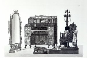 Kreikkalaistyyliset huonekalut Gaetano Landin arkkitehtonisista koristeista, kaiverrus G. DARgenzio, 1810 tekijältä Italian School