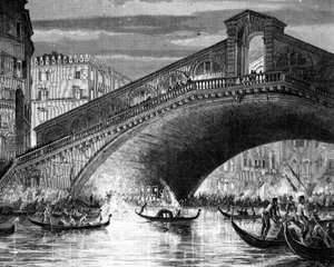 Grand Canal at Rialto Bridge sa panahon ng Carnivalfinn tekijältä Italian School