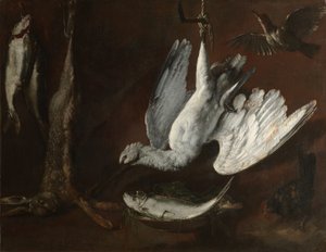 Jänis, lusikkanokka ja kala, 1600-luvun puoliväli (öljy kankaalle) tekijältä Italian School