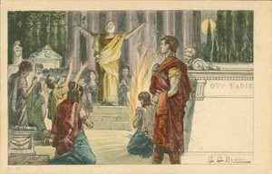 Kuvitus Henryk Sienkiewiczin romaaniin Quo Vadis (värilitografia). tekijältä Italian School