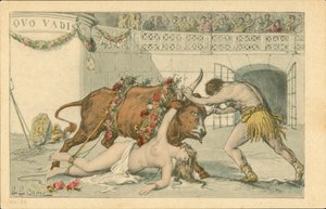 Kuvitus Henryk Sienkiewiczin romaaniin Quo Vadis (värilitografia). tekijältä Italian School