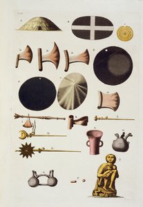 Inka-työkalut ja esineet, Peru, julkaisusta Le Costume Ancien et Moderne, osa II, levy 22, Jules Ferrario, julkaistu noin 1820-30-luvulla tekijältä Italian School