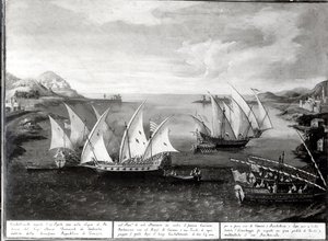 Tapahtuma Patraksen edustalla venetsialaisen kapteeni Ivanovich da Dabrotan ja turkkilaisen merirosvo Barbarossan välillä, 17. huhtikuuta 1751 tekijältä Italian School