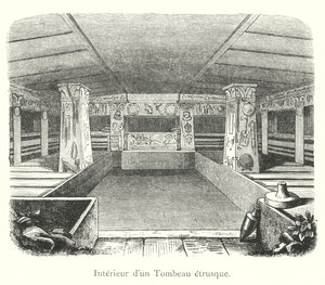 Etruskien haudan sisustus (kaiverrus) tekijältä Italian School