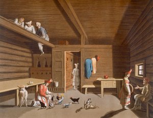 Venäläisen talonpoikakodin sisustus, noin 1820-30-luvut tekijältä Italian School