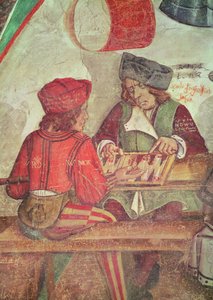 Majatalon sisustus, yksityiskohta backgammon-pelaajista (fresko) tekijältä Italian School