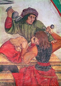 Majatalon sisustus, yksityiskohta juomareiden tappelemisesta (fresko) tekijältä Italian School