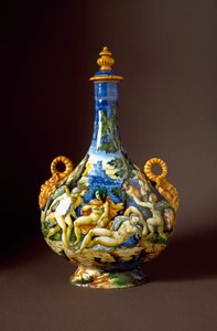 Io et Juno Keraaminen karahvi valmistettu Urbinossa Italian Fontana-pajassa. 1500-luvun Firenze, Museo Nazionale del Bargello - Io ja Juno. Keraaminen kannu Fontana-pajalta, Urbino. 16. vuosisata. Bargellon kansallismuseo, Firenze, Italia tekijältä Italian School