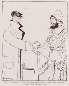 Keisari Vilhelm II luovuttaa vallan bolshevikkien sosialismille (litografia) tekijältä Italian School