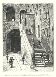 Bargellon tuomioistuin, entinen Podestàn palatsi, nykyään kansallismuseo (kaiverrus) tekijältä Italian School