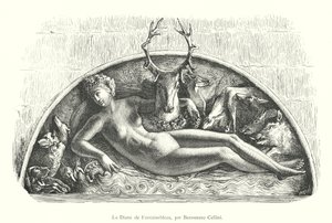 Diana of Fontainebleau, kirjoittanut Benvenuto Cellini (kaiverrus) tekijältä Italian School