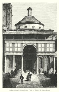 Pazzin kappelin julkisivu, Santa Crocen luostari (kaiverrus) tekijältä Italian School