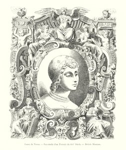 Laure de Noves, faksimile 1500-luvun muotokuvasta, British Museum (kaiverrus) tekijältä Italian School