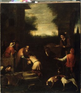 ""Tuhlaajapojan paluu"" (Tuhlaajapojan paluu) Italian koulukunnan maalaus. 1600-luvun Valko-Venäjän valtion taidemuseo, Minsk, Valko-Venäjä tekijältä Italian School