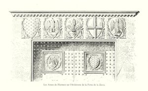 Firenzen käsivarret Porte de la Zeccan arkkitehtuurissa (kaiverrus) tekijältä Italian School