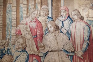 Lorenzo the Magnificent San Marcon Medici-puutarhan kuvanveistäjien ja maalareiden joukossa. Kuvakudos 1516. Genova. Italia. tekijältä Italian School