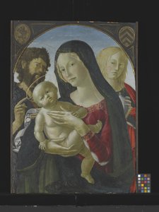 Madonna ja lapsi Pyhän Johannes Kastajan ja Pyhän Maria Magdaleenan kanssa (tempera puulla) tekijältä Italian School