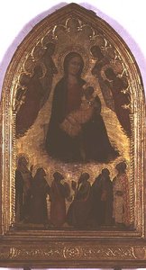 Nöyryyden Madonna pyhien kanssa (tempera paneelissa) tekijältä Italian School