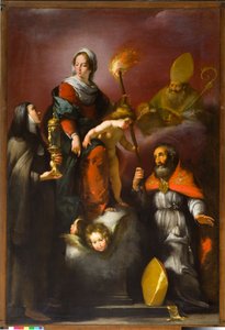 Madonna lapsen ja pyhien kanssa Clare, Ambrose ja Erasmus, n. 1625 tekijältä Italian School