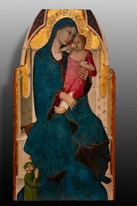 Madonna lapsen ja lahjoittajan kanssa, 1300-luvun toinen vuosikymmen (tempera paneelille). tekijältä Italian School