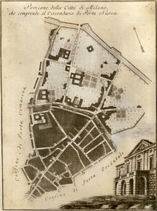 Milanon kartta, Porta Nuova, n.1784 tekijältä Italian School