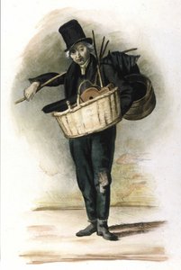 Milanese Metier: sateenvarjojen, sateenvarjojen ja palkeiden korjaaja. Locarnon kaiverrus vuodelta 1830. tekijältä Italian School