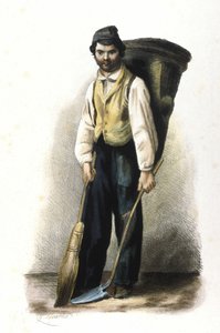 Milanolainen metier: katulakaisukone. 1830 Locarnon kaiverrus. tekijältä Italian School