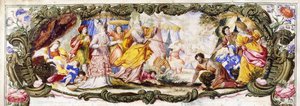 Mooses, Aaron ja Israelin lapset erämaassa keräämässä Mannaa, n. 1600-1630 tekijältä Italian School