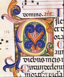 Ms 559 f.206v Historioitu alkukirjain "O", Santa Maria Novellan psalterista, valaisi Paolo Soldini (fl.1342-86) 1379 (vellum) tekijältä Italian School