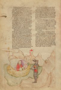 Ms Fr 343 fol.32v Valkoinen laiva tulee pelastamaan Percivalin Queste del Saint Graalista, n. 1380-85 tekijältä Italian School