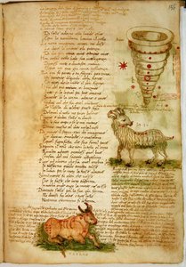Ms Ital 483 P.4.7 f.156v Oinas ja Härkä, Fazio degli Ubertin (vellum) "Dittamondosta" tekijältä Italian School