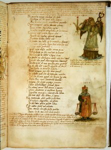 Ms Ital 483 P.4.7 f.157r Neitsyt ja Vaaka, Fazio degli Ubertin (vellum) Dittamondosta tekijältä Italian School