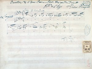 Musiikkikappale Gaetano Donizettin kappaleeseen "Paolina and Poliuto" (muste paperille) tekijältä Italian School