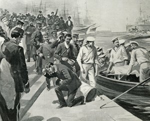 Venäläisen taistelulaiva Potemkinin kapina Constantan satamassa Romaniassa, kuvitus L