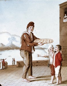 Napolilaiset pienet työt: "" pasticiotti" (Napoli hiekka) myyjä - (Vanha kauppa: keksimyyjä) 1800-luvun akvarelli - Napoli Museo Nazionale di San Martino tekijältä Italian School