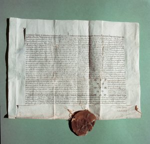 Keisari Kaarle IV:n (1316-1378) virallinen asiakirja, joka virallisesti vahvistaa Sienan yliopiston (Universita di Siena) General Studiumiksi”” tekijältä Italian School
