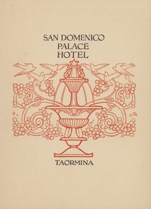 Sivu Taorminan San Domenico Palace -hotellin esitteestä (litografia). tekijältä Italian School
