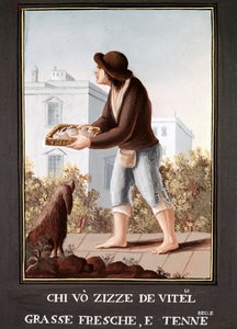 Petites Metiers Napolitans: lehmän utaremyyjä - (Vanha kauppa: lehmän utaremyyjä) 1800-luvun akvarelli - Napoli Museo Nazionale di San Martino tekijältä Italian School
