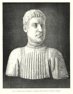 Pierre de Medici, nimeltään Kihti, Mino da Fiesolen rintakuvan mukaan Bargellossa (kaiverrus) tekijältä Italian School