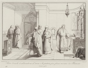 Pietro Orseolo I hylkää valtaistuimensa ja kotimaansa tullakseen munkina Ranskaan, 978 (kaiverrus) tekijältä Italian School