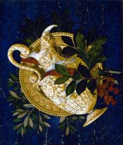 Kannu ja lehtiä. (Marquetry upotekoristeista marmoria tekijältä Italian School