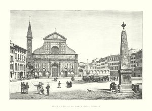 Santa Maria Novellan aukio ja kirkko (kaiverrus) tekijältä Italian School